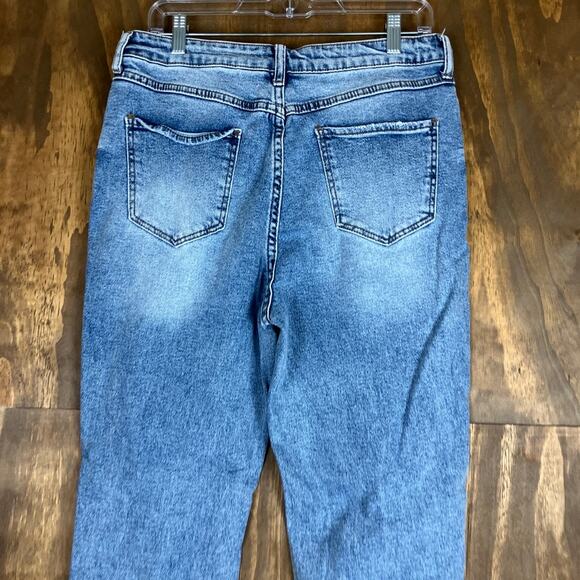 S.O.N.G Womens Jeans Blue Denim High Rise Classic Mom Distressed Stretch 11/30 - Picture 9 of 10